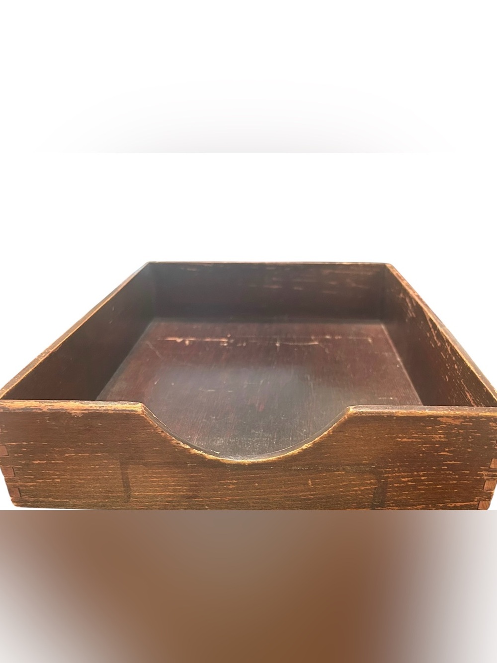 Vintage Wood Paper Tray, Wooden Rustic Office Storage Box